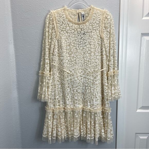 Needle and Thread The Annie Sequin Tiered Mini Dress in Champagne - Picture 2 of 12